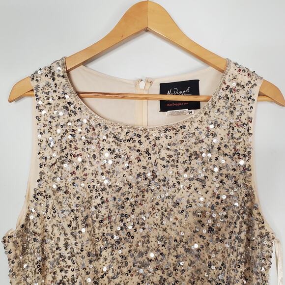 Mac Duggal 5526 Sleeveless Sequined Midi Cocktail Dress Rosewood Cream Size 14 - Picture 6 of 12